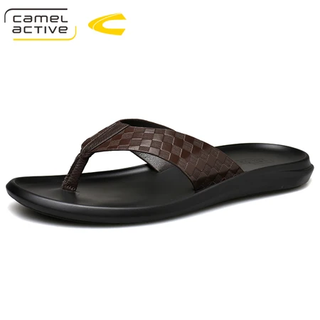 Camel Active/Новинка года; Летняя мужская обувь; пляжные вьетнамки из натуральной кожи; модная уличная удобная обувь для отдыха; шлепанцы - Цвет: Коричневый