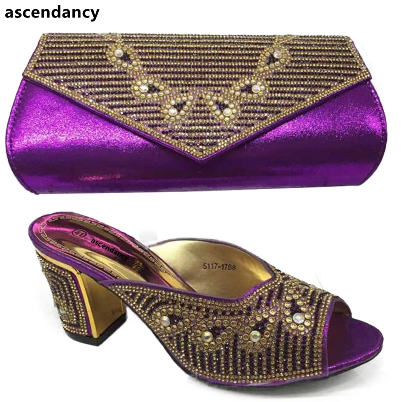 Purple Color Italian Shoes with Matching Bags Shoes and Bag Set
