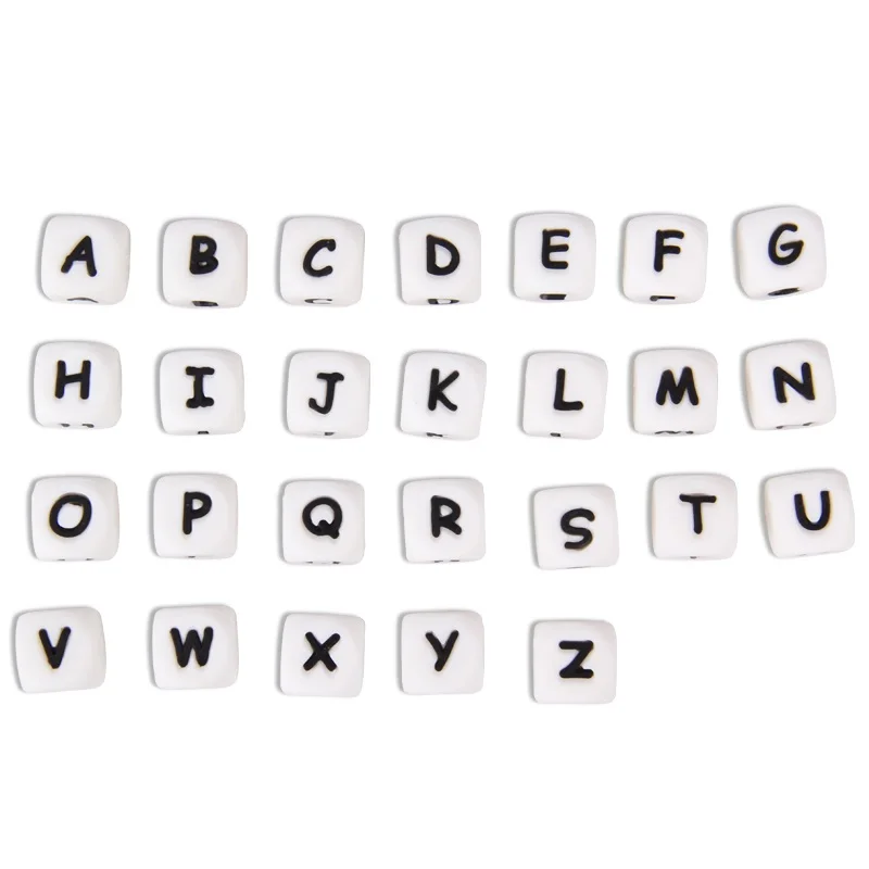 

100pcs 12mm Alphabet Letter Silicone Beads Food Grade Silicone Chewing Teething Beads Silicone Letters For Baby Care Jewelry