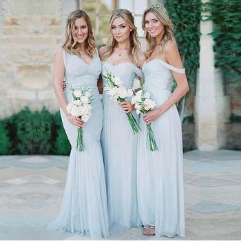 

Sexy Off Shoulder Long Chiffon Bridemaids Dresses Formal Wedding Party Dresses Charming Simple Pleat Bridesmaid Dresses