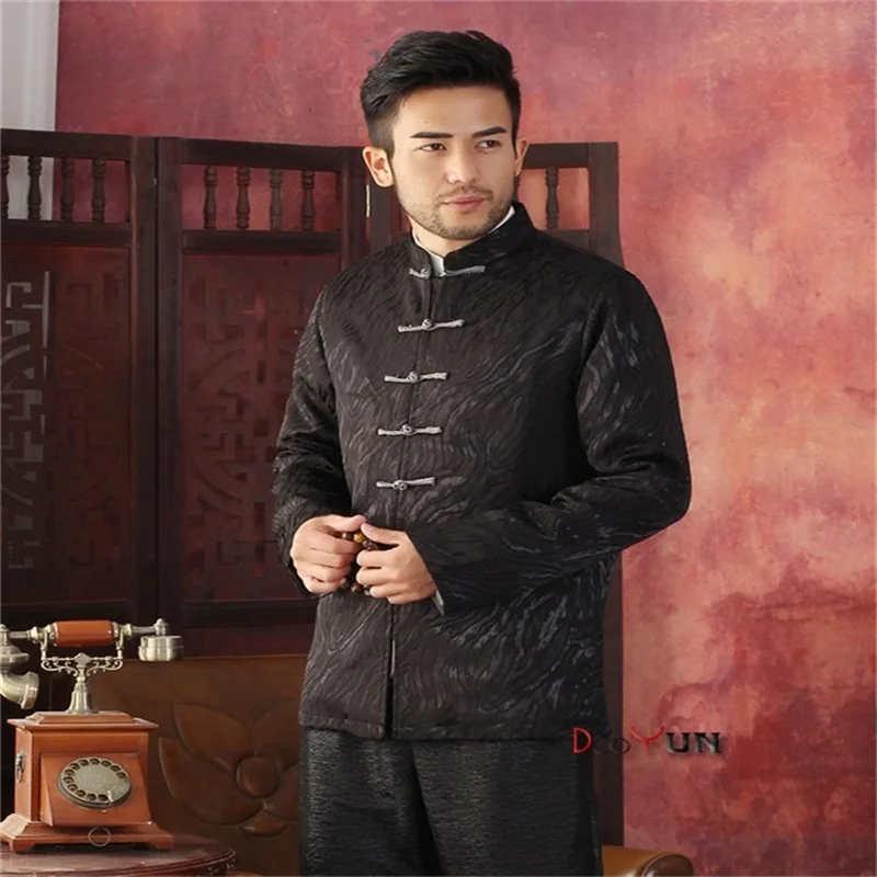 Hot Sale Black Chinese Traditional Men's Mandarin Collar Jacket Seven