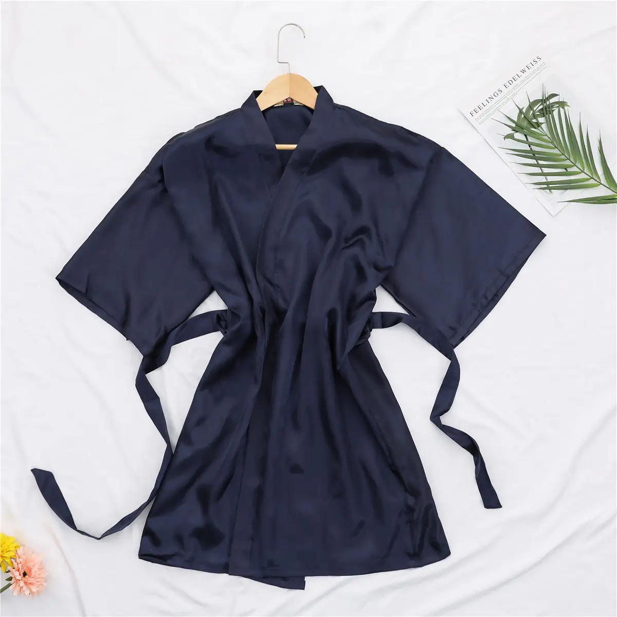 Grey/Navy Blue Wedding Embroided Bride Bridesmaid Robe Satin Rayon Bathrobe Nightgown For Women Kimono Maid of Honor robe