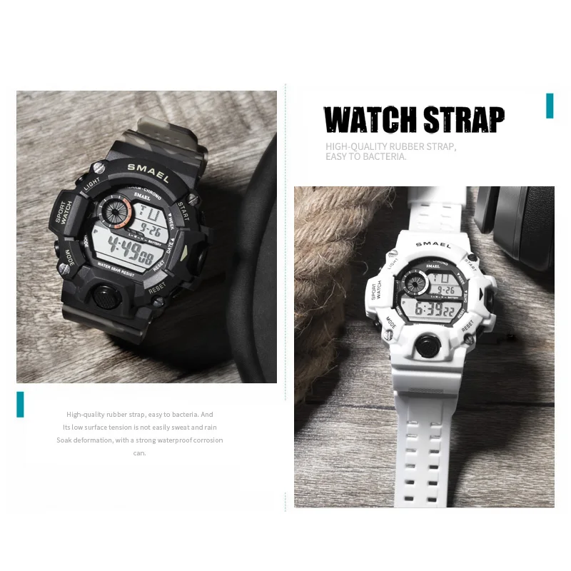  SMAEL Men Sports Watches Shock Military Watch Fashion Camouflage Wristwatches Dive Men's Sport LED 