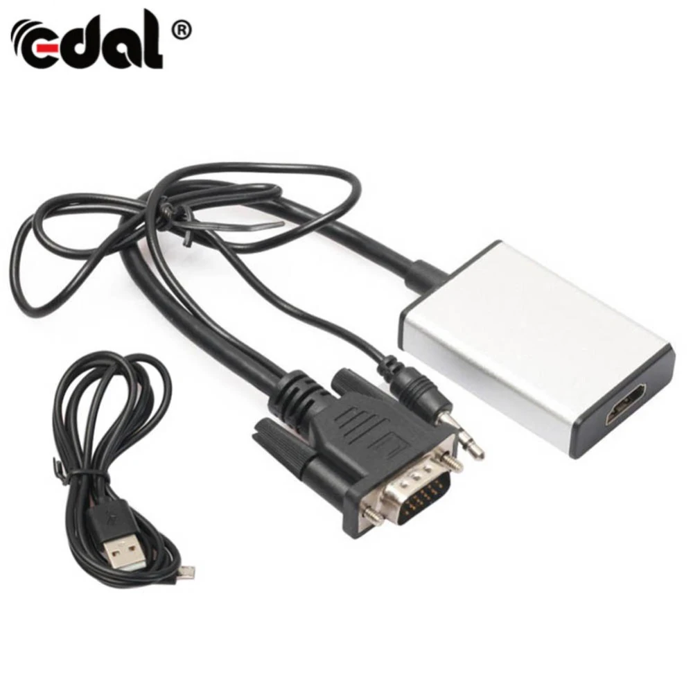 

EDAL VGA to HDMI Adapter 3.5mm Audio Plug Support 1080P USB Power Video Cable Converter for Laptop Desktop HDTV HD Projectors S