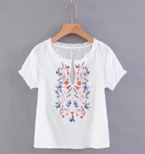Белый Feccer хлопок boho Блузка темно-синий цветочный с вышивкой и буфами на рукавах сексуальные v-образным вырезом летние блузки рубашка хиппи женский топ, рубашка - Цвет: Белый