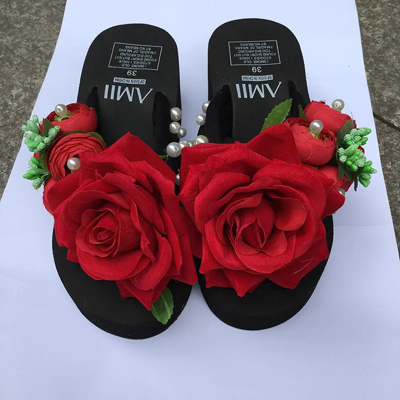 Summer Style Red Rose Flower Sandals Women s Shoes Cheap High Heeled Wedges Buy Platform Flip