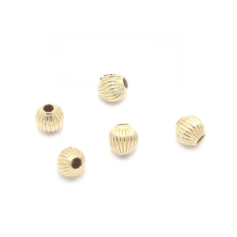 

PINJEAS 10pcs 14k gold filling Lantern stripes round beads for necklace bracelet diy jewelry findings