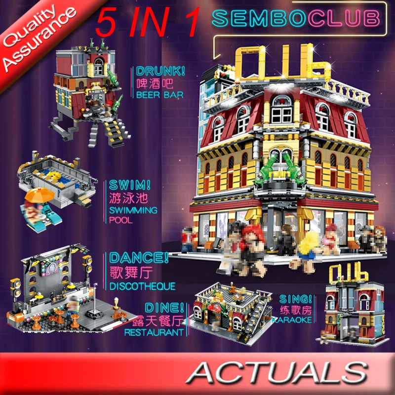 

Sembo SD6991 2488pcs City Street View 5IN1 Building Blocks Club Model Bricks Toys LED Light USB MOC Gift