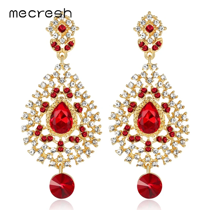

Mecresh Elegant Gold Color Large Teardrop Dangle Earrings For Wedding Prom Party Korean Luxury Rhinestone Women Earrings MEH1210