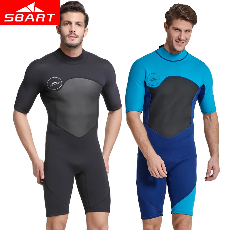 SBART 2MM Neoprene Men Short Sleeved Wetsuit Zipper One Piece Rash ...