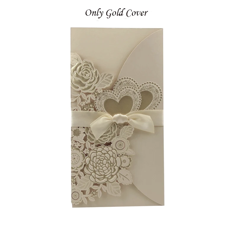 50 шт лазерная резка розовое сердце свадебные приглашения открытки поздравительные открытки на заказ с ленты для свадебного украшения вечерние принадлежности для мероприятий - Цвет: Only Gold Cover