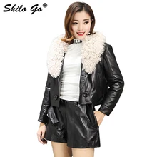 Шило GO кожаная куртка женская зимняя мода овчины Натуральная кожа куртка овечьей шерстью воротник двубортный утепленная куртка