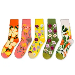 PEONFLY осень зима новый продукт большой цветок цвет серии Harajuku забавные полный хлопок индивидуальные носки белье kawaii
