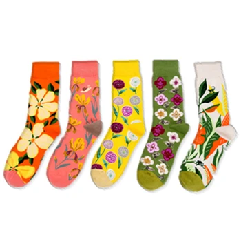 

PEONFLY Autumn Winter New Product Large Flower Color Series Harajuku Funny Full Cotton Personality Socks lingerie kawaii