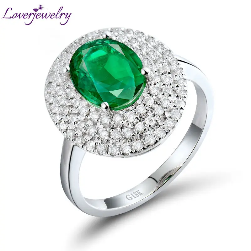 US $1.411.99 LOVERJEWELRY Emerald Gemstone Rings 7x9mm Oval Cut Solid 14K White Gold Anniversary Ring Diamond Jewelry For Women Birthday Gift