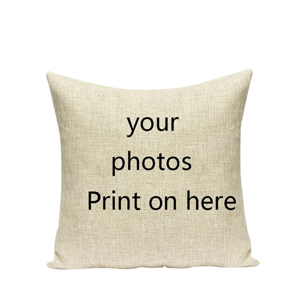Your Photo Here Printed Custom Linen Cushion Cover Pets Personal Photos Cotton Linen Decorative Pillowcase Home