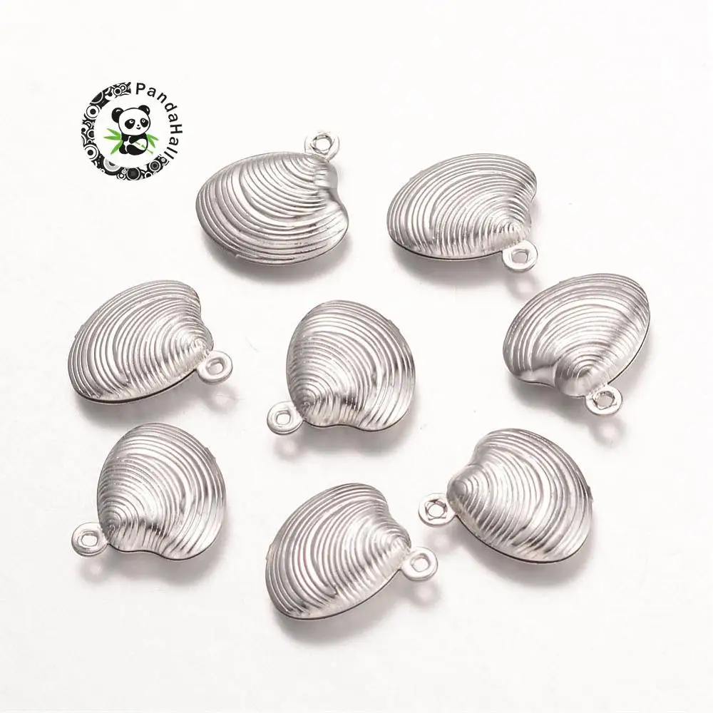 

316 Stainless Steel Shell Pendants Necklace Jewelry for Women Fashion, Stainless Steel Color, 14x13.5x3mm, Hole: 1mm F60