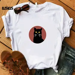 Плюс Размеры Для женщин, футболка с изображением кошки для малышей летние шорты с длинными рукавами белый Повседневное свободная футболка