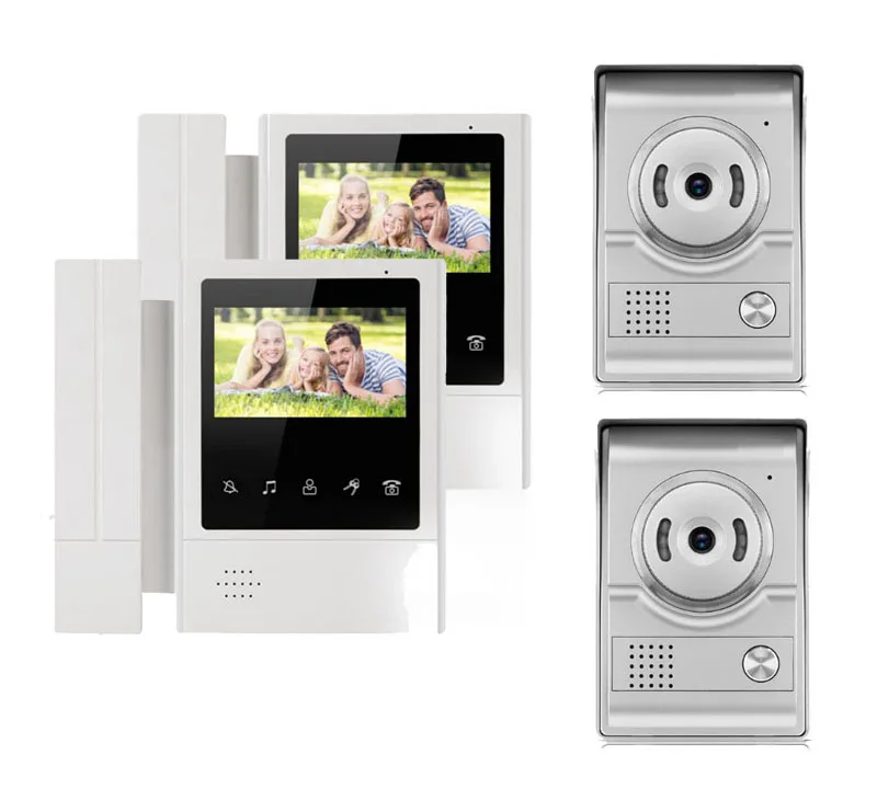 

XINSILU IntercomDoorbell Home Security Video System Video Door Phone 2X4.3"Touch Key LCD Color Monitor+ 2XNight Version Camera