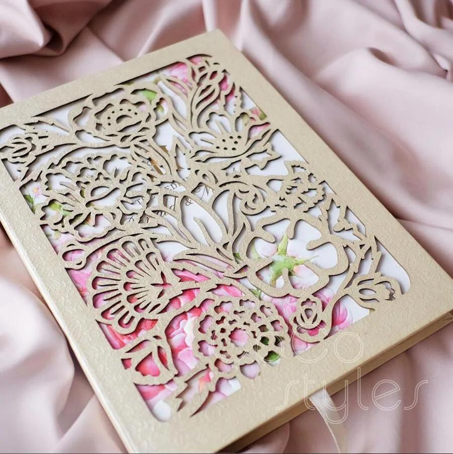  Cocostyles bespoke vintage laser cut boxed invitation card with beautiful peony design for classica - 32880907501