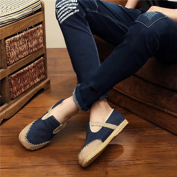 Summer Loafers Men's Casual Shoes Canvas Shoes For Men Hemp Comfortable Breathable Fisherman Shoes Male Shoes soft Espadrilles