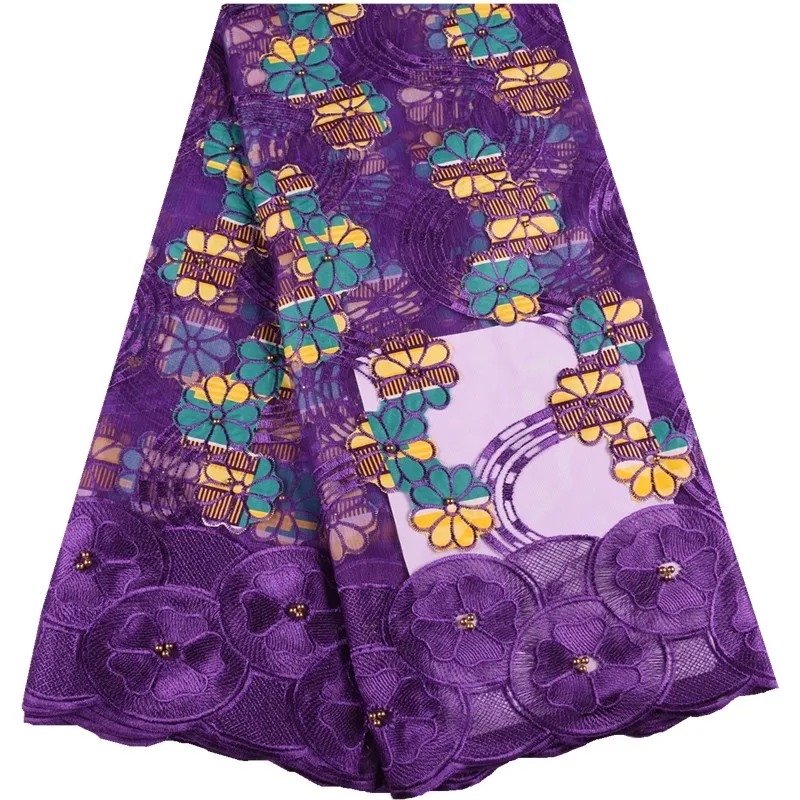 Нигерии кружевной ткани Высокое качество Африканский Воск кружевная ткань с вышивкой красивые бусины гипюр кружева для платья 1005