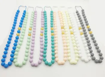 

10Pcs /lot NEWEST Christina Gifts 2015 Silicone Chew necklace with gold chew beads teething necklace for Baby