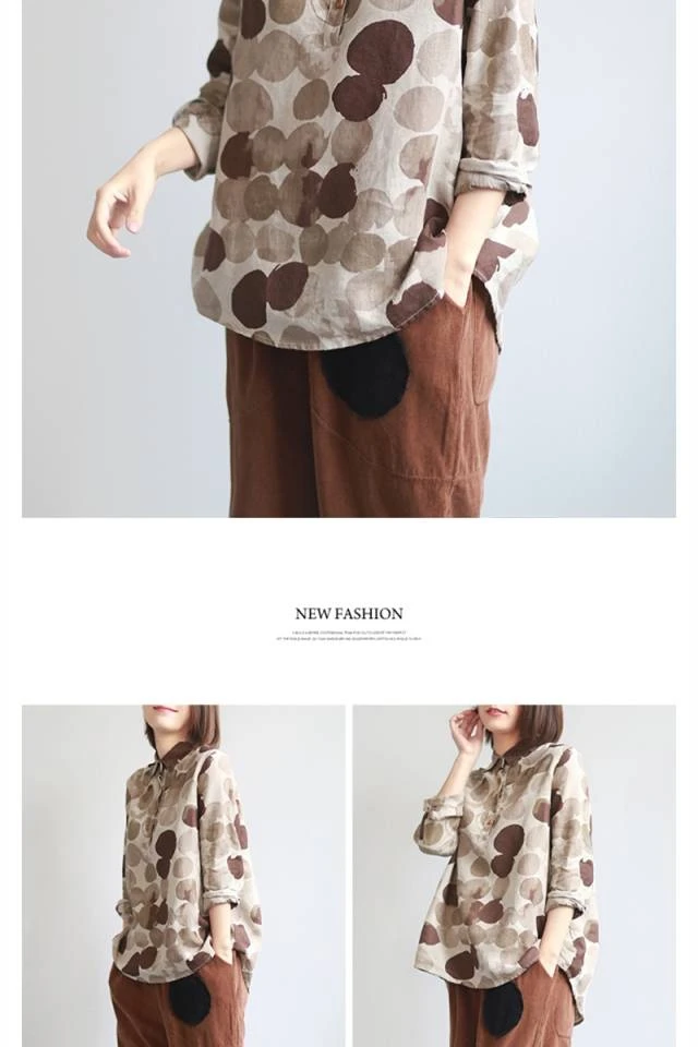 F&JE New Spring Women Shirts Plus Size Long Sleeve Cotton Linen Button Casual Shirts Vintage Polka Dot Print Vintage Blouses P11 satin blouse