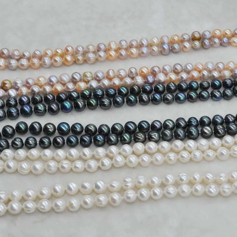 Natural 4Strds 9-10MM White Pearl Necklace 20"