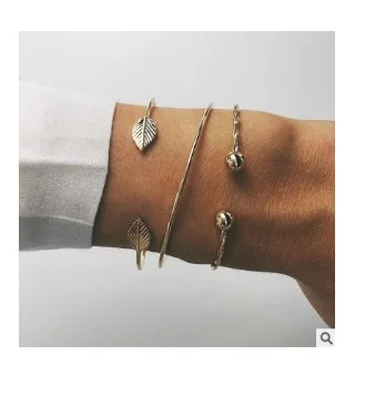

Fashion Personality Leaf Opening Female Bracelet Jewelry 3 pieces of women Bracelet gift