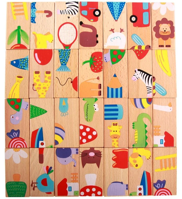 28pcs/set Animal Solitaire Puzzle Toy Kids Domino Child Toy Blocks Standard Domino Wooden Early Educational Childhood Toys Games 4