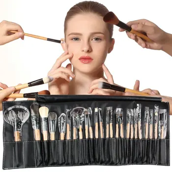 

24PCS/SET Wooden Handle Wool Hair Makeup Brush Compact Size Foundation Blusher Powder Eyebrow Cosmetic Brush Tools