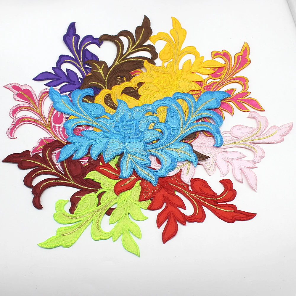 Аппликации из кружева с цветами 3D вышивка патчи железо на одежду планки 5 шт Diy косплей Мода Цветочный флуоресцентный зеленый 24,3*13 см