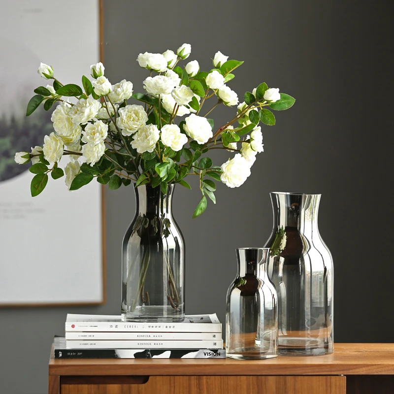 Винтажная простая стеклянная ваза с покрытием настольное растение бонсай цветок Свадебная декоративная ваза украшение дома аксессуары ваза для цветов