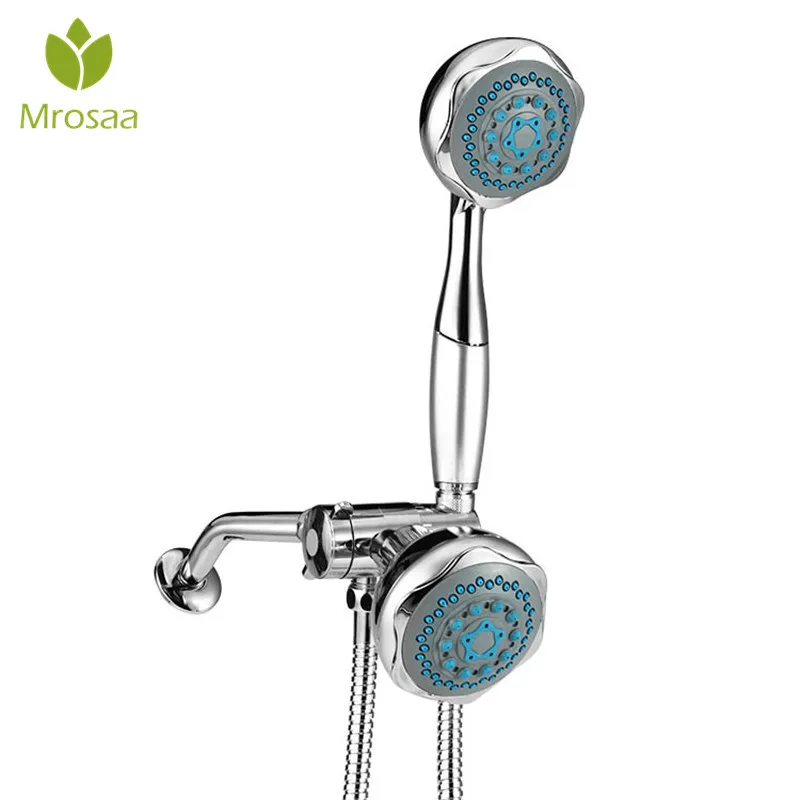 

Bathroom Chrome Plated High Pressure Double Head Top Rainfall Shower Head Set with Three Ways Water Valve Bath SPA Sprayer