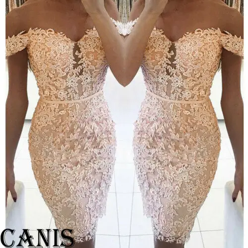 

2019 Women's Sexy Off Shoulder Prom Ball Gown Formal Evening Party Lace Short Dress