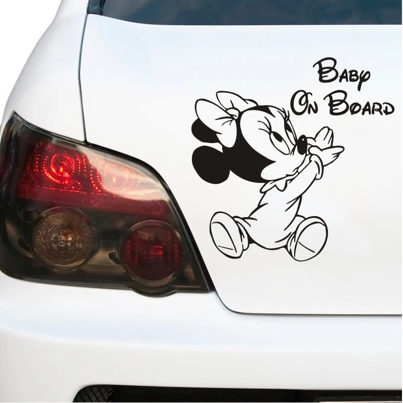25cm tall Cartoon Car Sticker Minnie BABY ON BOARD Rearview Mirror Decal Car Window Bumper Cute Waterproof Removable L093