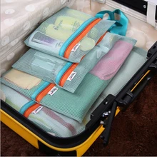 PLEEGA 4Pcs/set Transparent Grid Luggage Clothes Storage Travel Organizers Bag Wash Supplies Make up Organizers Bags