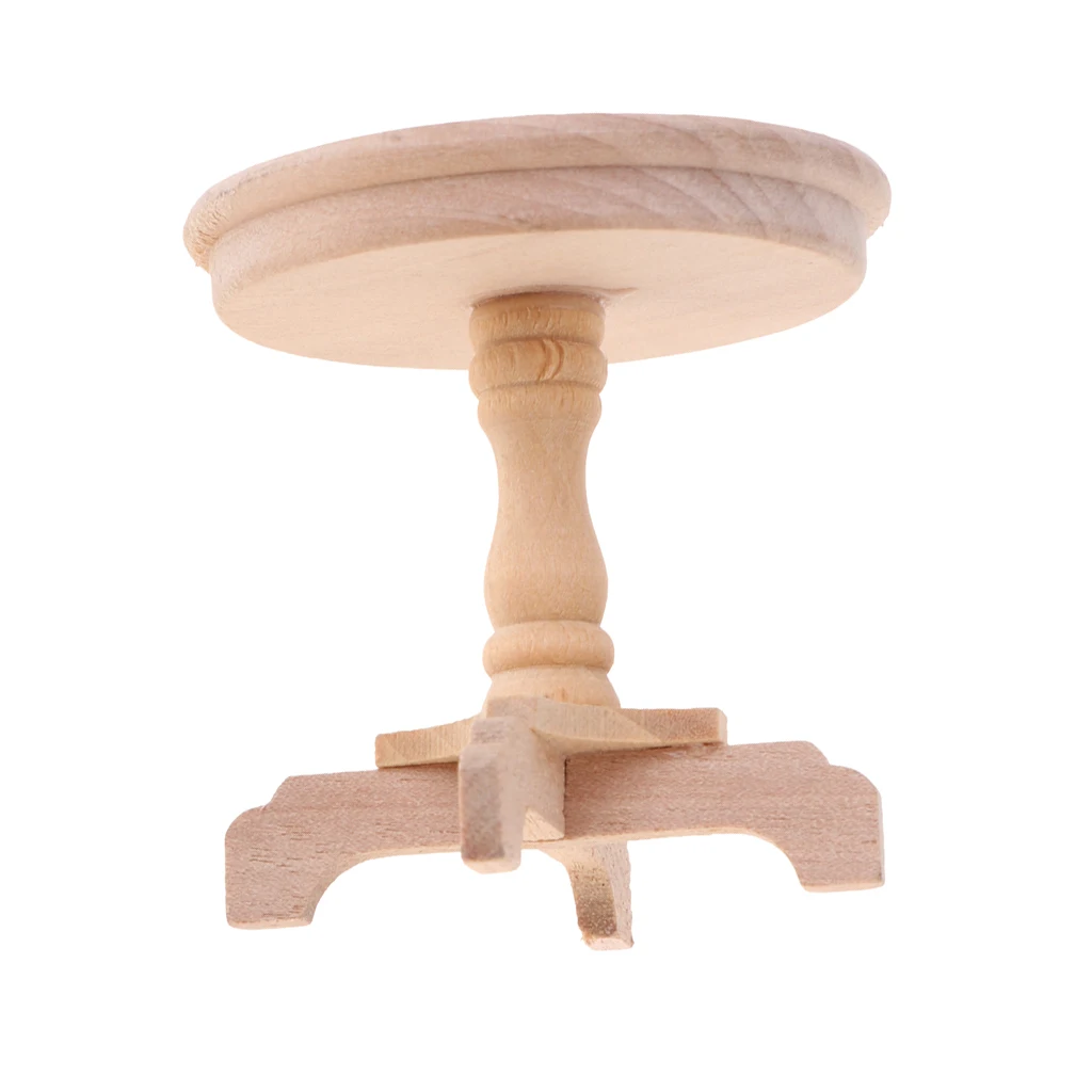 DIY Unpainted Wooden Round Tea Coffee Table Desk for 1/12 Dollhouse Furniture Dollhouse Round Table Furniture Doll House Table