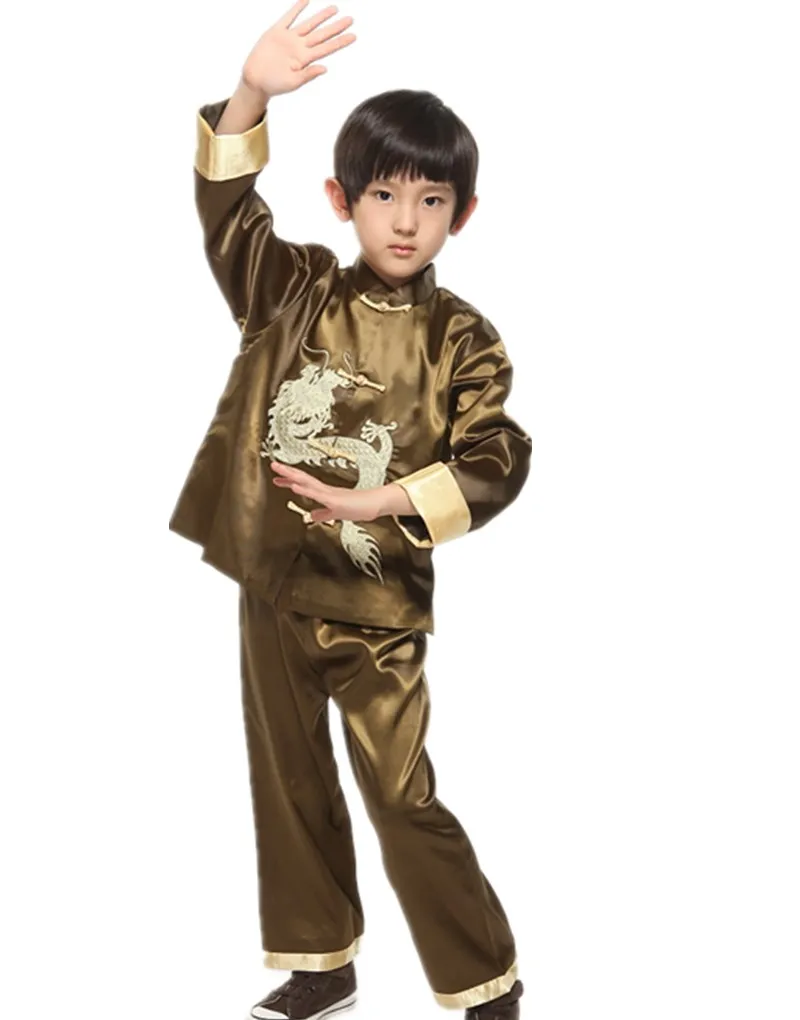 Billige Shanghai Geschichte Chinesischen traditionellen sticken drachen sätze für jungen Chinesischen stil jungen kung fu anzug sets Kampfsport Sets