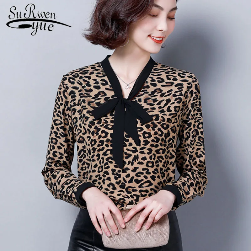 women blouse fashion Plus size new chiffon blouse Leopard womens tops and blouses 2019 Spring  women shirts blusas  2017 50