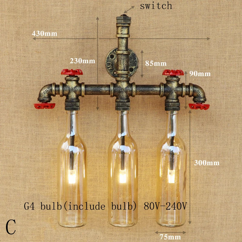 Ретро лампа в стиле стимпанк настенный светильник Ванная комната украшения настенный светильник с G4 стеклянные оттеняющие лампы спальня прикроватный свет фойе исследование 220 v