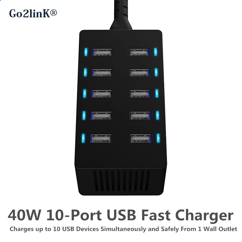10 Port USB Travel Charger Mains Wall AC Multi Adapter US EU Plug USB Power Adapter For iPhone7 7 Plus iPad Xiaomi Samsung