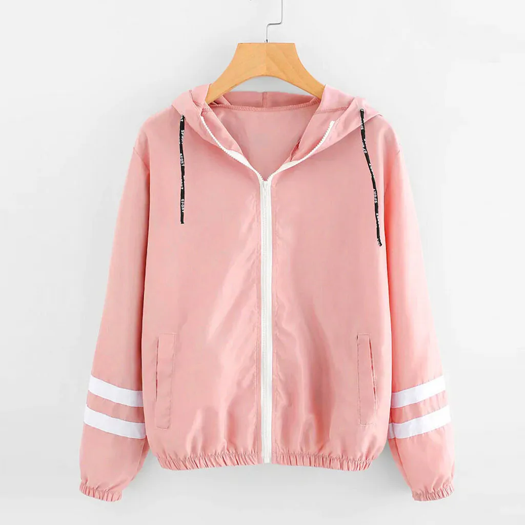 

Patchwork Thin Skinsuits Hooded Jacket Women Long Sleeve Zipper Pockets Windbreaker Jacket 2019 Autumn Coat Sportswear new hot