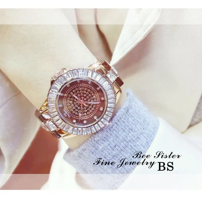 

Brown Full Rhinestone Female Watch High Quality Large Dial Imported Quartz Movement Female Watch Hot Chain Alloy Bracelet