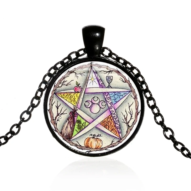 SIAN Esoteric пентаграмма ожерелье ретро Wicca звезда Дерево жизни Хрустальное стекло