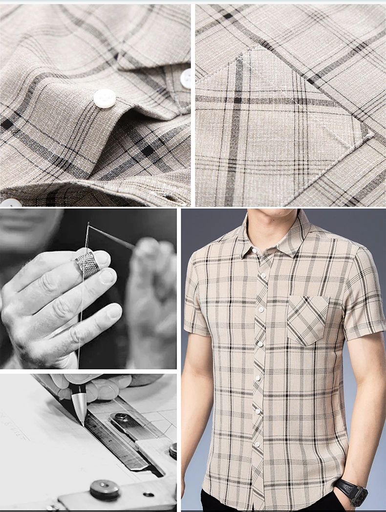 2019 брендовая Повседневная карман летом плед с коротким рукавом slim fit Мужчины рубашка уличной социальных рубашки мужские модные Джерси 32510