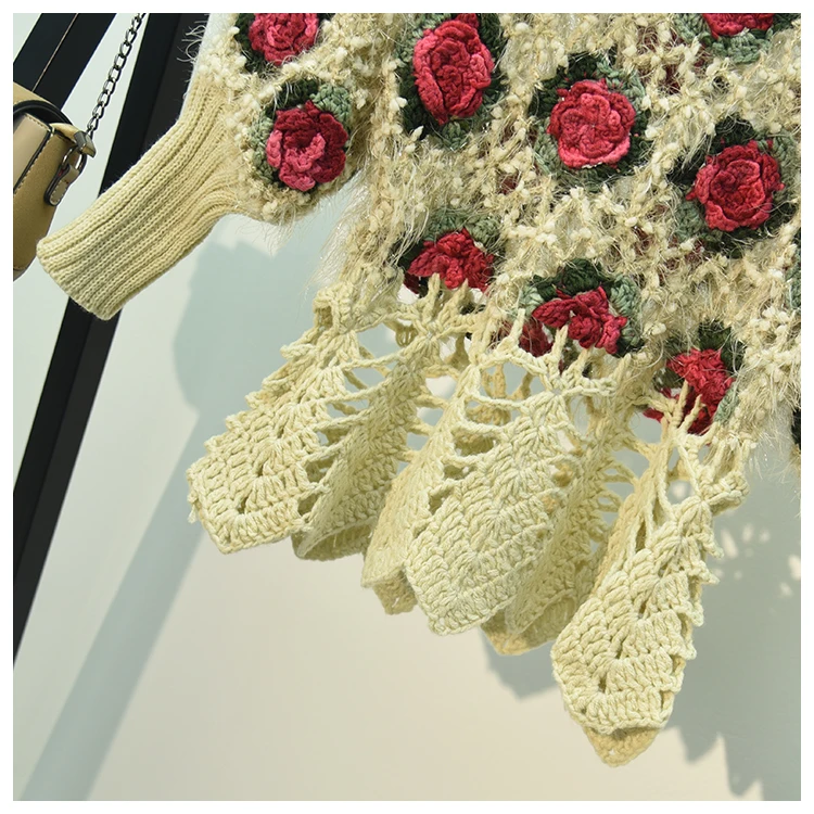 20119, короткий рукав, 3D цветок розы, мохер, свитера для женщин, выдалбливают, вязанные, Свитера для девушек, короткий рукав, цветочный свитер