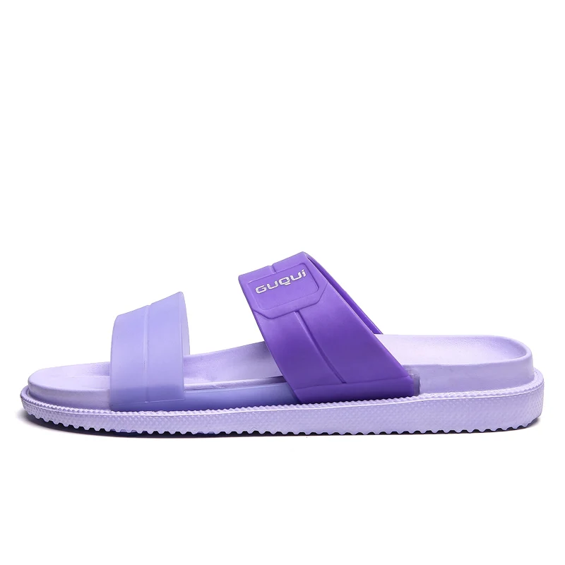 Мужские тапочки; Летняя мужская обувь на плоской подошве; дышащие пляжные тапочки; шлепки из ПВХ на танкетке; мужские брендовые шлепанцы для влюбленных; большие размеры - Цвет: Фиолетовый