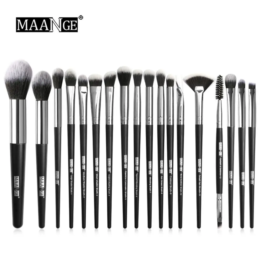 MAANGE Pro Wooden Makeup Brushes Set Eye Shadow Foundation Powder Eyeliner Eyelash Lip Make Up Brush Cosmetic Beauty Tool Kit - Handle Color: L